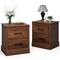 Rustic Walnut Nightstand with Two Pull-Out Drawers and Spacious Tabletop Perfect for Living Room or Bedroom